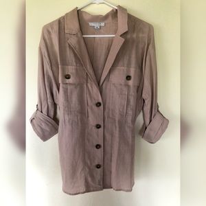 Macys long tunic, button down tan top. Size M.